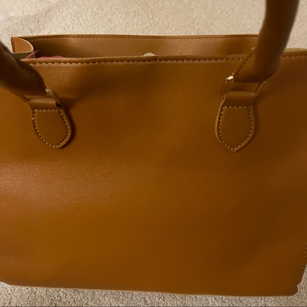 Medium Tan Tote Bag with Brass Trim